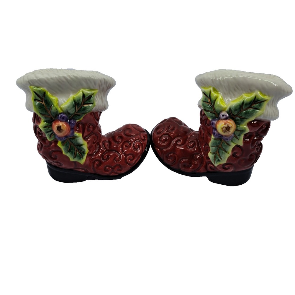 NEW Fitz & Floyd Classics Santa BOOTS Salt & Pepper Shakers Ceramic 4x3"